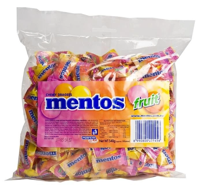 Mentos Fruit 200 piece pack orange pink yellow fruity Lollies wrap candy buffet  - image 1 of 1