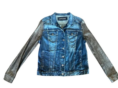 Chaqueta vaquera Express Distressed mangas metálicas para mujer talla grande nueva con etiquetas $108 Foto 1 de 4