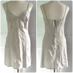 Vintage Born In America Leinen Baumwolle Beige Ärmellos Minikleid Damen Gr. S - Bild 1 von 6