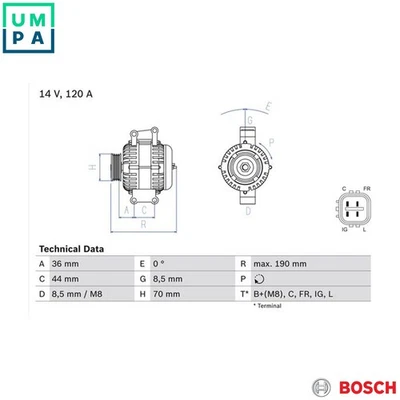 ALTERNATOR 0 986 082 050 FOR HONDA FR-V CR-V/III/SUV/Mk CIVIC/VIII/Hatchback - Image 1 of 4