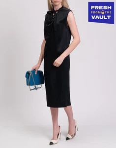 RRP€900 AGNONA Satin Midi Shift Dress IT40 US4 UK8 S Blue Tie Bow Made in Italy - Picture 1 of 7