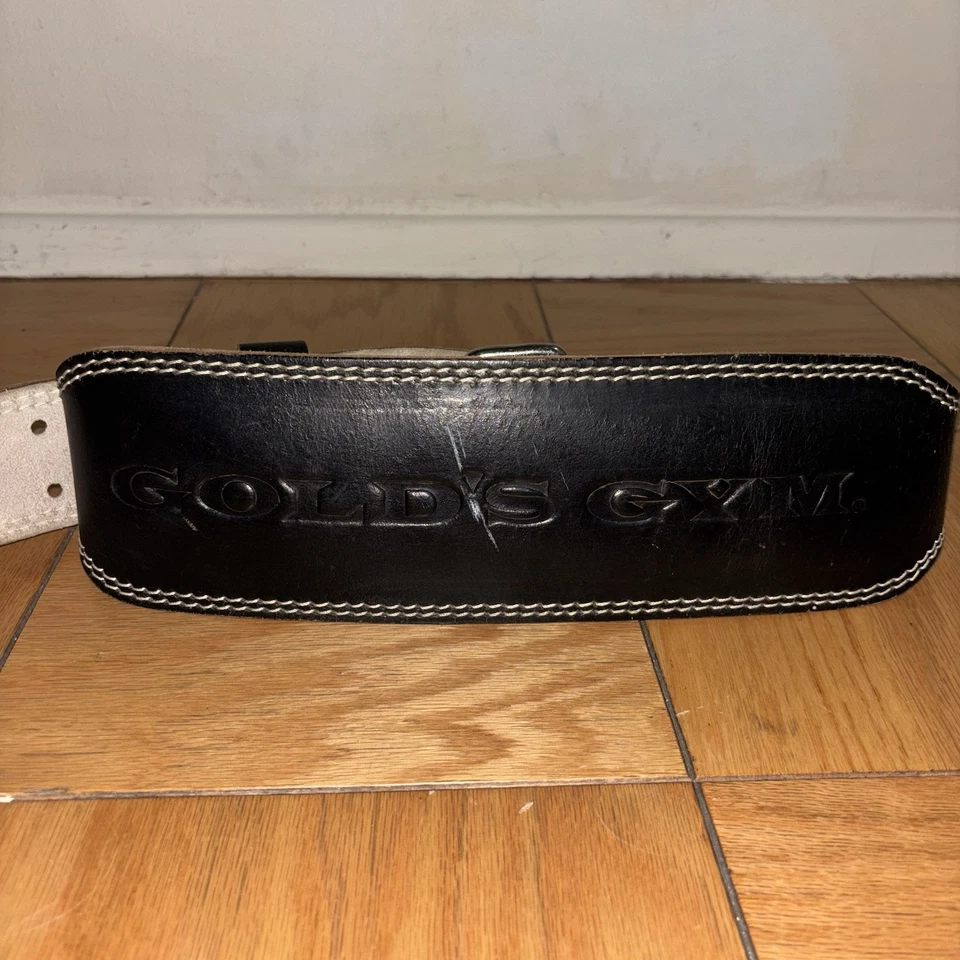 Cinturón trasero de levantamiento de pesas Gold’s Gym talla S/M negro cuero partido espuma acolchado ADJ Foto 1 de 4