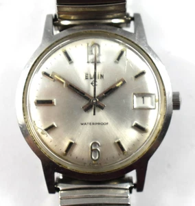 Vintage Swiss Elgin Waterproof Hand Wind Mechanic Wrist Watch w/Date Runs lot.qb - Bild 1 von 6