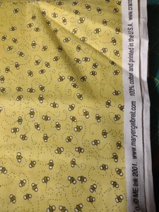 Vintage Mary Engelbreit Buzzing BEE Print On Yellow Sold By The Fat Quarter - Picture 1 of 2