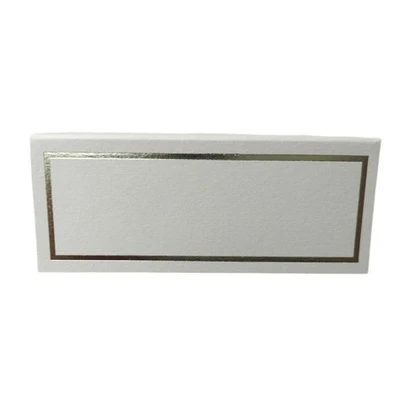 Paquete de 100 tarjetas de lugar con borde de papel de plata premium con nombre de tienda para... Foto 1 de 4