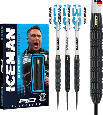 BESUCHE DEN RED DRAGON-STORE RED DRAGON Gerwyn Price Iceman Brass Steel Tip Darts Sets (Dartpfeile)