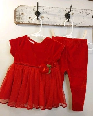 Pantalones de vestir para niños pequeños de vacaciones de Navidad 18mos Marmelatta clásicos rojo terciopelo rosa Foto 1 de 4