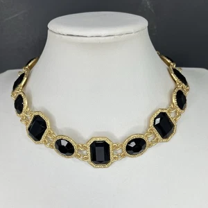 Collana girocollo strass neri tono oro opaco grossa passerella audace collare - Foto 1 di 8