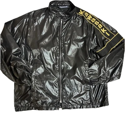 Antigo 1980 Kawasaki Motocicleta Windbreaker Bordado Preto e Dourado Masculino Tamanho Md - Imagem 1 de 4