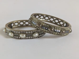 HEIDI DAUS Heidi's Faux Pearl Crystal Bronzed Hinged Bracelets Lot of 2 - Picture 1 of 7