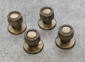 Rare Hollywood Regency Drawer Knobs With Backplates Gold Brass Lot Of 4 - Picture 1 of 3
