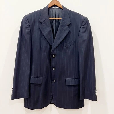 Blazer a rayas de lana Yves Saint Laurent para hombre 42L azul de diseñador de un solo pecho Foto 1 de 4