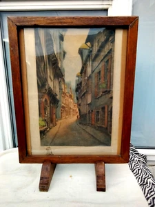 VINTAGE WOODEN FIRE SCREEN / FIRE GUARD with ANTIQUE PRINT FRONT - Picture 1 of 15