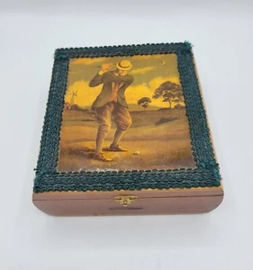 Churchill Cigar Box With Vintage Golfer Decoupage,  Lined - Picture 1 of 10