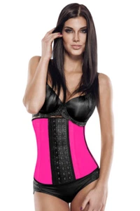 CORSET LATEX WAIST TRAINER WOMAN PINK 3 ROW HOOK CINCHER CONTROL SHAPER CORSET - Picture 1 of 4