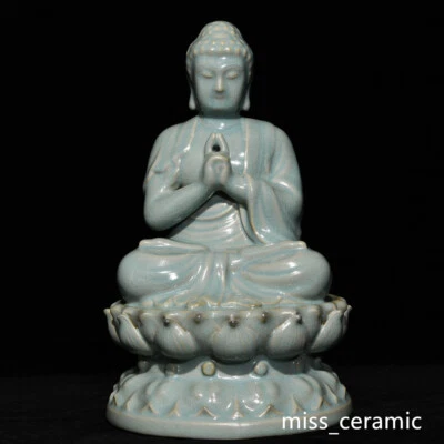 12.2" Antigua dinastía Song porcelana ru horno marca esmalte cian estatua de Buda Shakyamuni Foto 1 de 4