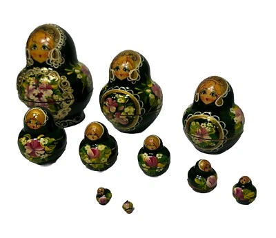 Set di 10 SPLENDIDE BAMBOLE ARTISTICHE RUSSE TRADIZIONALI NIDIFICANTI MATRIOSKA 20PZS - Immagine 1 di 4