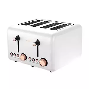 Pronti 4 Slice Toaster Rose Trim Collection - White - Picture 1 of 9
