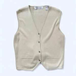 Vintage Karen Scott Cream Cotton Vest Size M - Picture 1 of 7