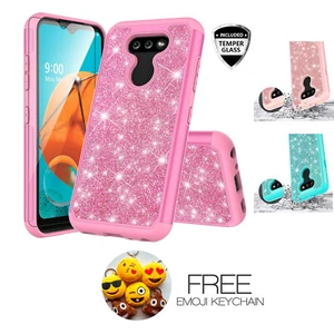 For LG Aristo 5 Temper Glass Shockproof Glitter Girls Women Phone Case +Emoji - Bild 1 von 19