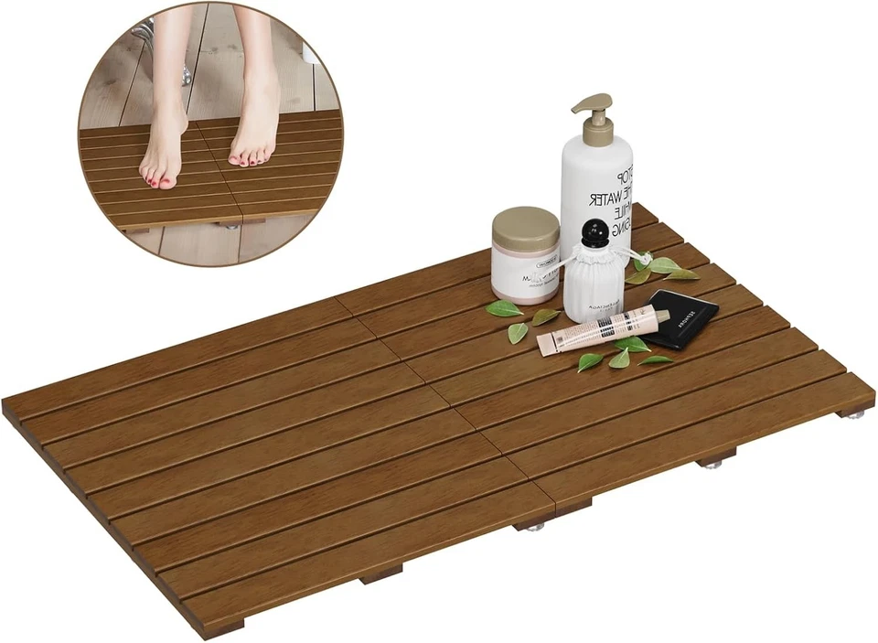 Alfombra de ducha de teca, alfombra de baño plegable de teca, alfombra de baño de madera de 31,5"x18,1" Foto 1 de 4