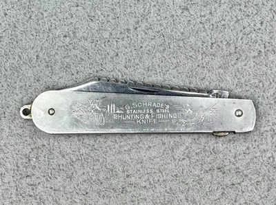 Navaja de bolsillo de caza y pesca de acero inoxidable G. SCHRADE'S camping vintage Foto 1 de 4