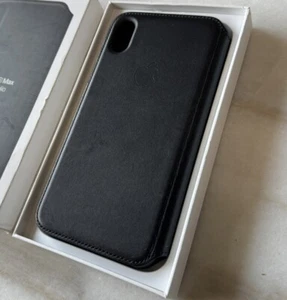 Genuine Apple iPhone XS Max Leather Folio Phone Case - Black - Photo 1 sur 5