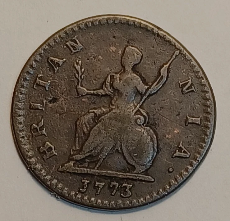 Moneda 1773 Farthing Gran Bretaña Jorge III F JRT 51 Foto 1 de 2
