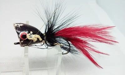 Señuelo de pesca vintage Bass Popper Fly Rod negro/rojo 7/8" Topwater/superficie Popper Foto 1 de 4