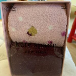 KATE SPADE FUZZY SOCKS 2-PAIRS Box Set Pink, Burgundy, Gold Accents 1 SZ NIB