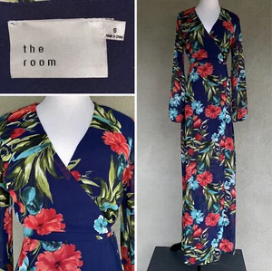 Marineblaues geblümtes Chiffon-Maxikleid Wickelkleid "The Room" Größe Small - Bild 1 von 12