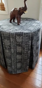 African mudcloth print Pleated table-skirt 30" diameter x 30"H black - Picture 1 of 2