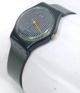 Swatch Miss Pinstripe Original Watch 1984 Lady La100 Miss Channel Black Swiss - Picture 1 of 10