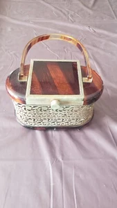 Cartera de colección tirolesa de Nueva York marrón lucita y latón ¿circa años 50? Whs1 - Imagen 1 de 16