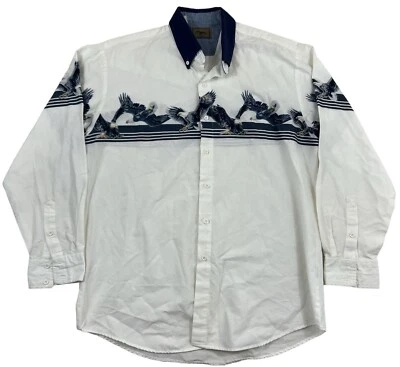 Camisa De Colección Roper Hombres Blanca Manga Larga Con Botones Talla L Estampado Águila  Foto 1 de 4