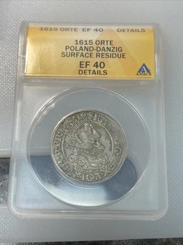 1615 Poland Danzig Ort 1/4 Thaler ANACS EF 40 Details Cover