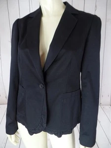 Banana Republic Blazer 8 Black Cotton Ramie Linen Blend Lined Silk Ruffle CHIC! - Picture 1 of 12