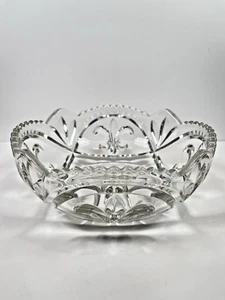 Fleur De Lys Design Cut Glass Round Fruit Bowl 21.5cm Vintage Decorative Bowl - Picture 1 of 11