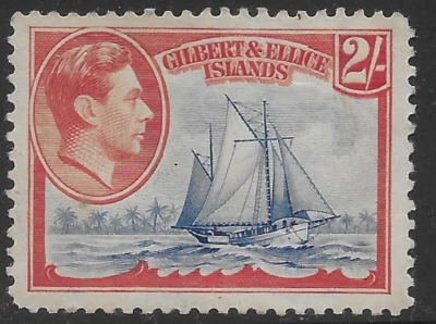 1939 BRITISH GILBERT & ELLICE ISLANDS SC#49🔥CUTTER "NIMANOA" SHIP🔥MH OG — 第 1/2 张图片