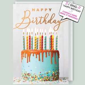 Cake & Candles Musical Birthday Card Singing Happy Birthday To You Lucas - Picture 1 of 3