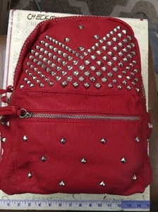 New NWT $139 Envy Red Syn. Leather Studded Backpack fashion travel bag - Picture 1 of 12