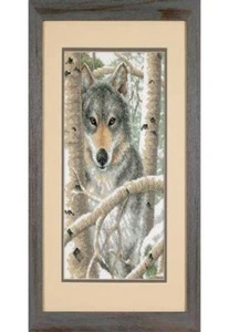 Dimensions 'Wintry Wolf' Stamped Cross Stitch Kit 9'' W x 14'' H Gray - Picture 1 of 1