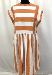 Boden T-Shirt Dress Orange & White Striped Short Sleeved Jersey UK12 C3603 - Picture 1 of 8
