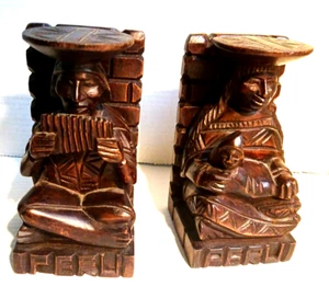 2er Set handgeschnitzte Holz Peru Buchstützen 7 1/2" - Bild 1 von 18