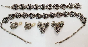 Vintage Metallic Gold Rose Link Halskette mit 2 Sets Ohrringe - Bild 1 von 6