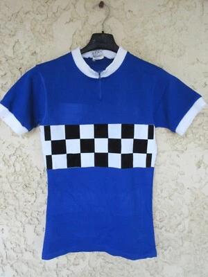 Maillot cycliste à damier vintage KOPA bleu shirt années 70 jersey trikot XS - Photo 1/4