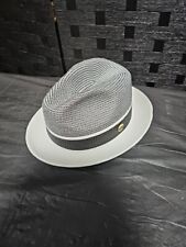 Montique White Two Tone Braided Pinch Fedora Hat Size LAR  71/4-73/8.   H-22