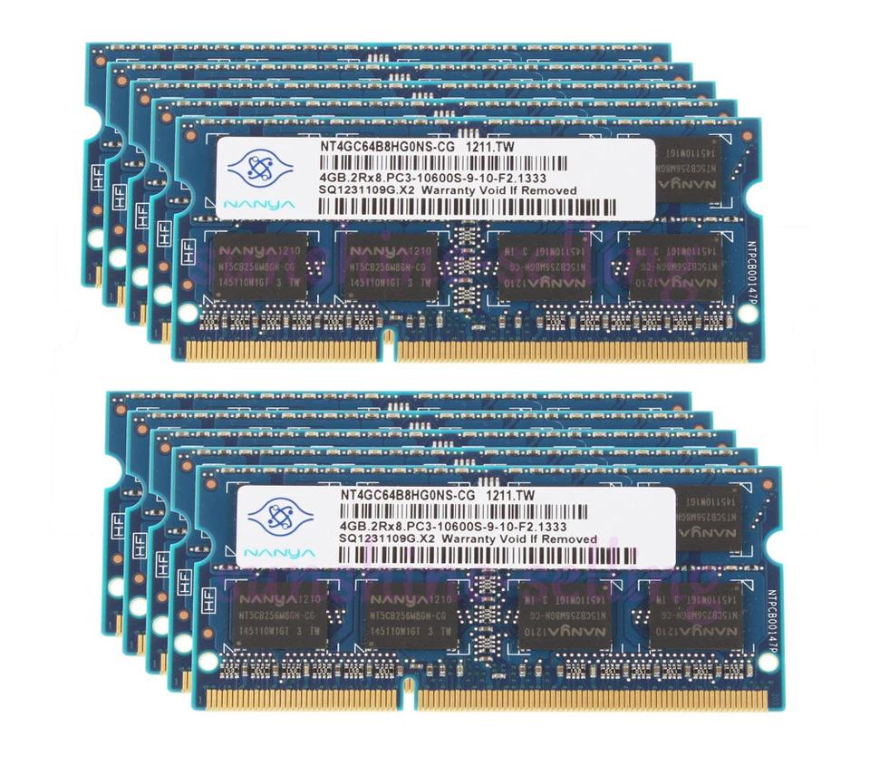 40GB RAM Nanya 10Pcs 4GB 2RX8 PC3-10600S DDR3 1333Mhz Memory RAM SODIMM Laptop - Image 1 of 4