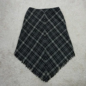 Vintage Womens Wool Skirt Size 10 Black Grey Plaid Asymmetrical Fringe Hem 90s - Picture 1 of 8