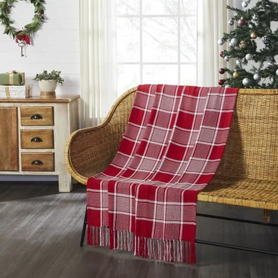 Eston Red White Plaid Woven Throw 50x60 - Image 1 of 4